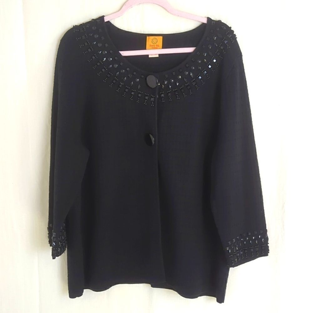 Ruby Road Jacket Sweater Size 2X with Black Rhinestones
